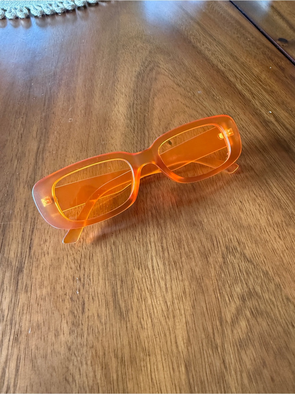 Transparent Orange Rectangular Sunglasses